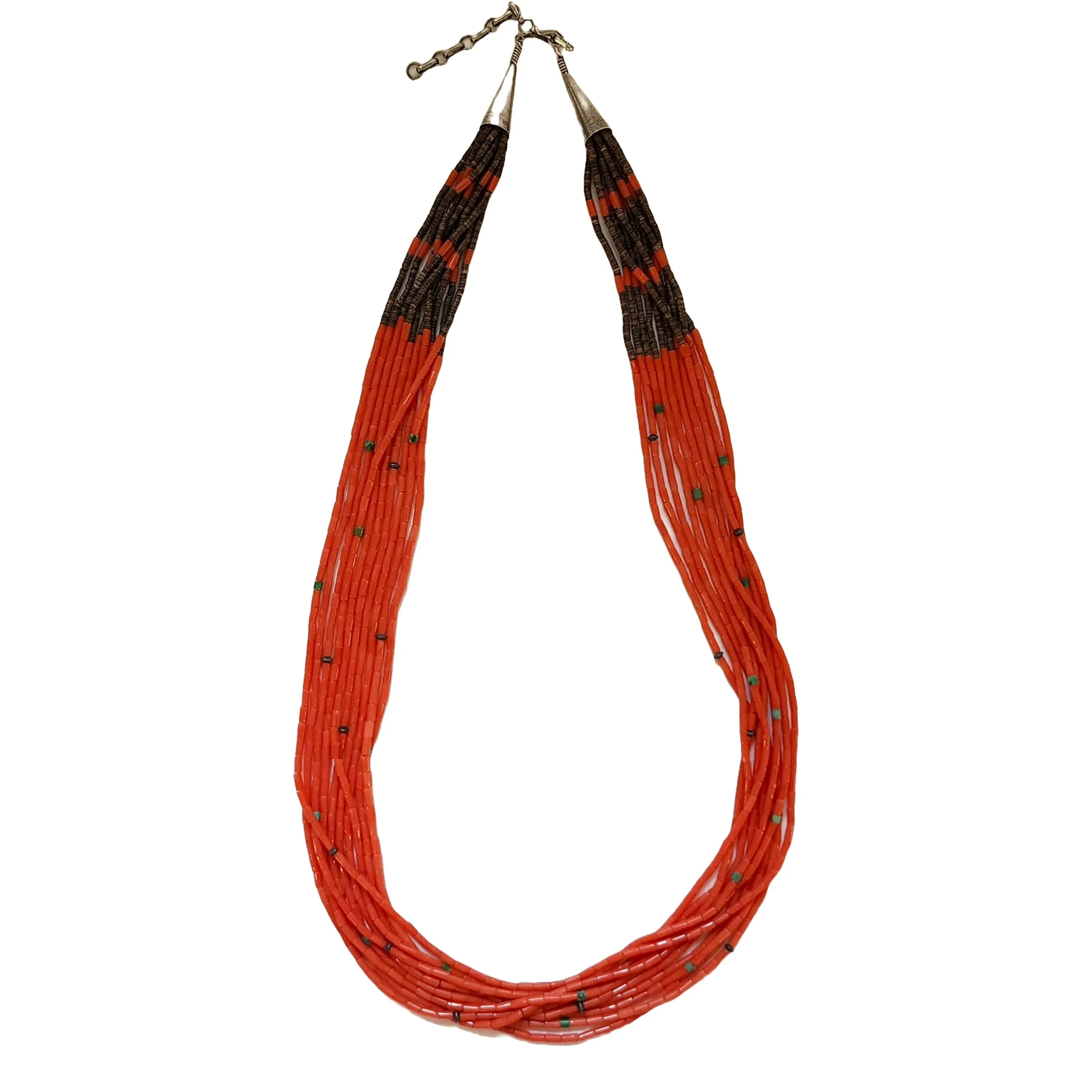 10 Strand Natural Red Coral Necklace - 27" Long