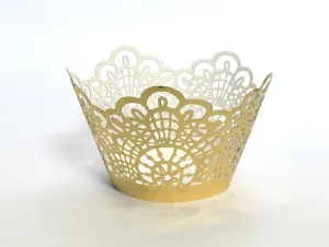 12 pcs Shiny Metallic Gold Crochet Lace Cupcake Wrappers