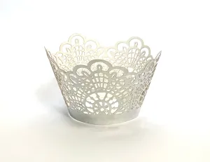 12 pcs Shiny Metallic Silver Crochet Lace Cupcake Wrappers