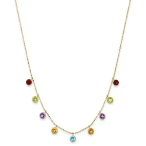 14K Multi-color Gemstone Necklace with 2in ext.