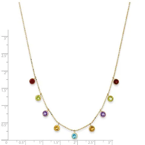 14K Multi-color Gemstone Necklace with 2in ext.