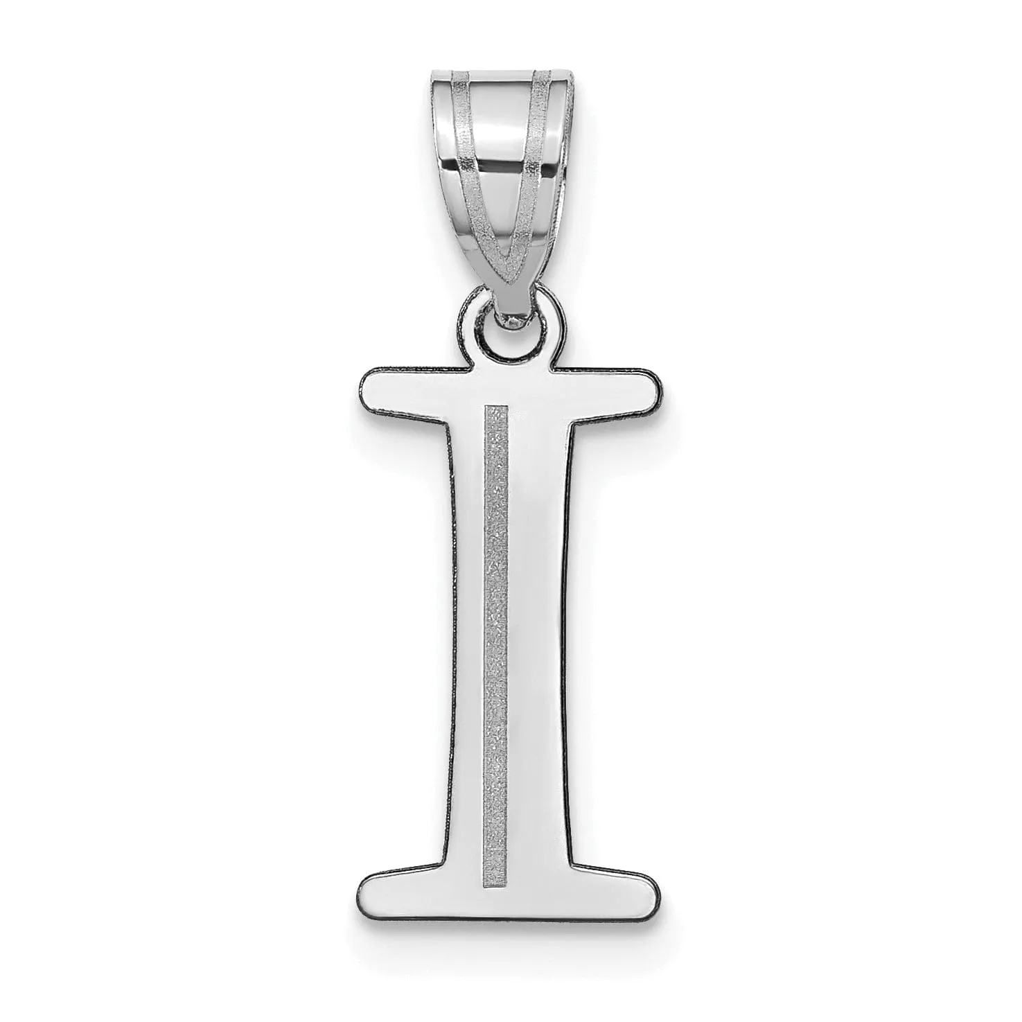 14k White Gold Etched Finish Block Letter I Initial Design Pendant