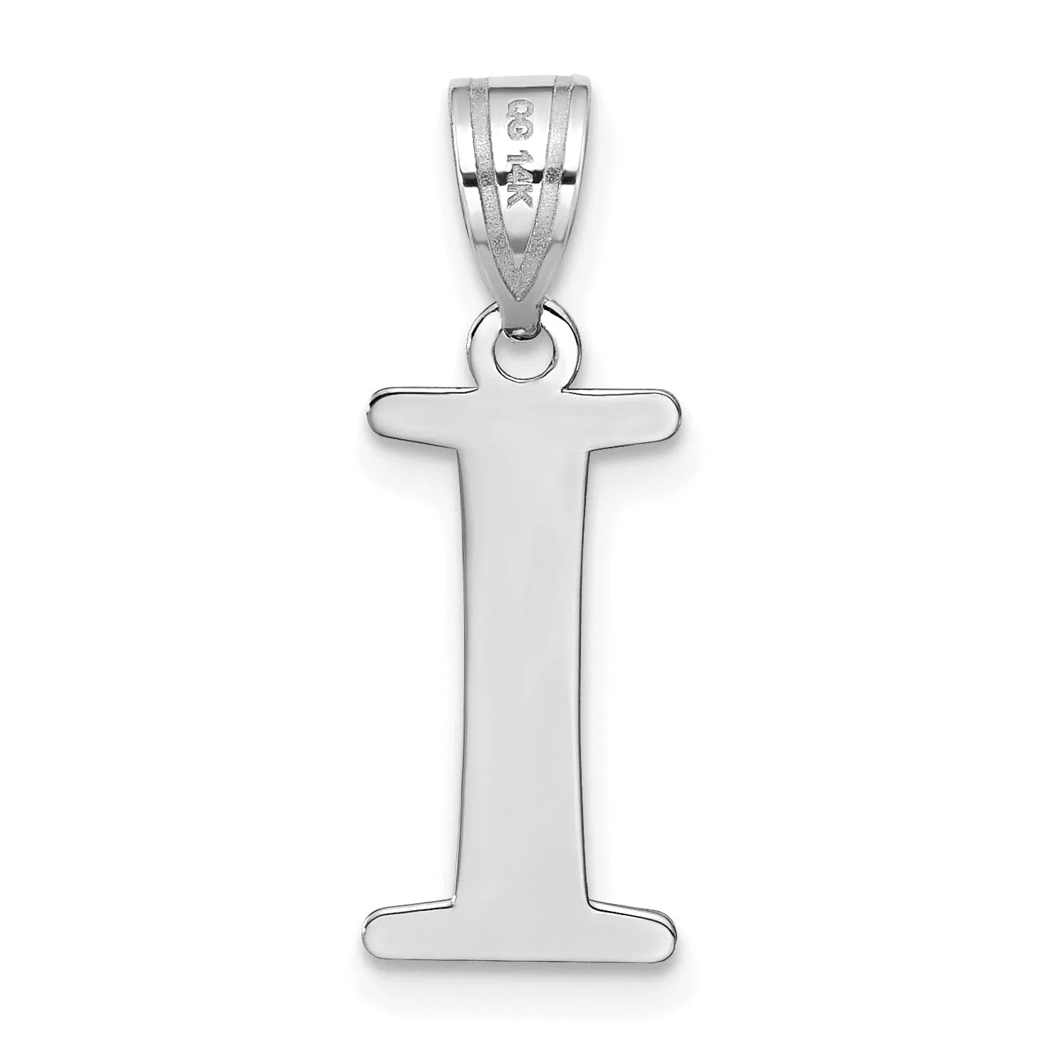 14k White Gold Etched Finish Block Letter I Initial Design Pendant