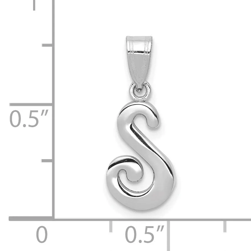 14K White Gold Medium Size Script Design Letter S Initial Charm Pendant