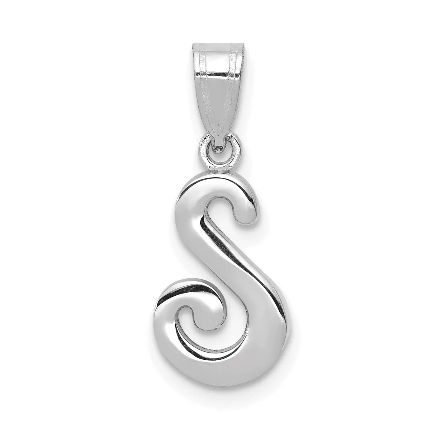 14K White Gold Medium Size Script Design Letter S Initial Charm Pendant