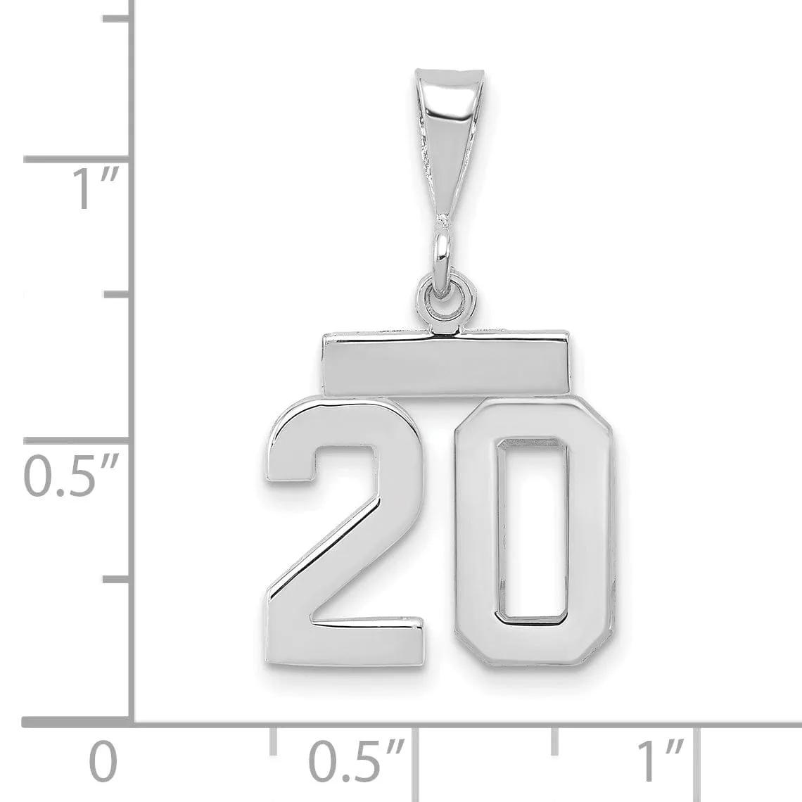 14k White Gold Polished Finish Small Size Number 20 Charm Pendant