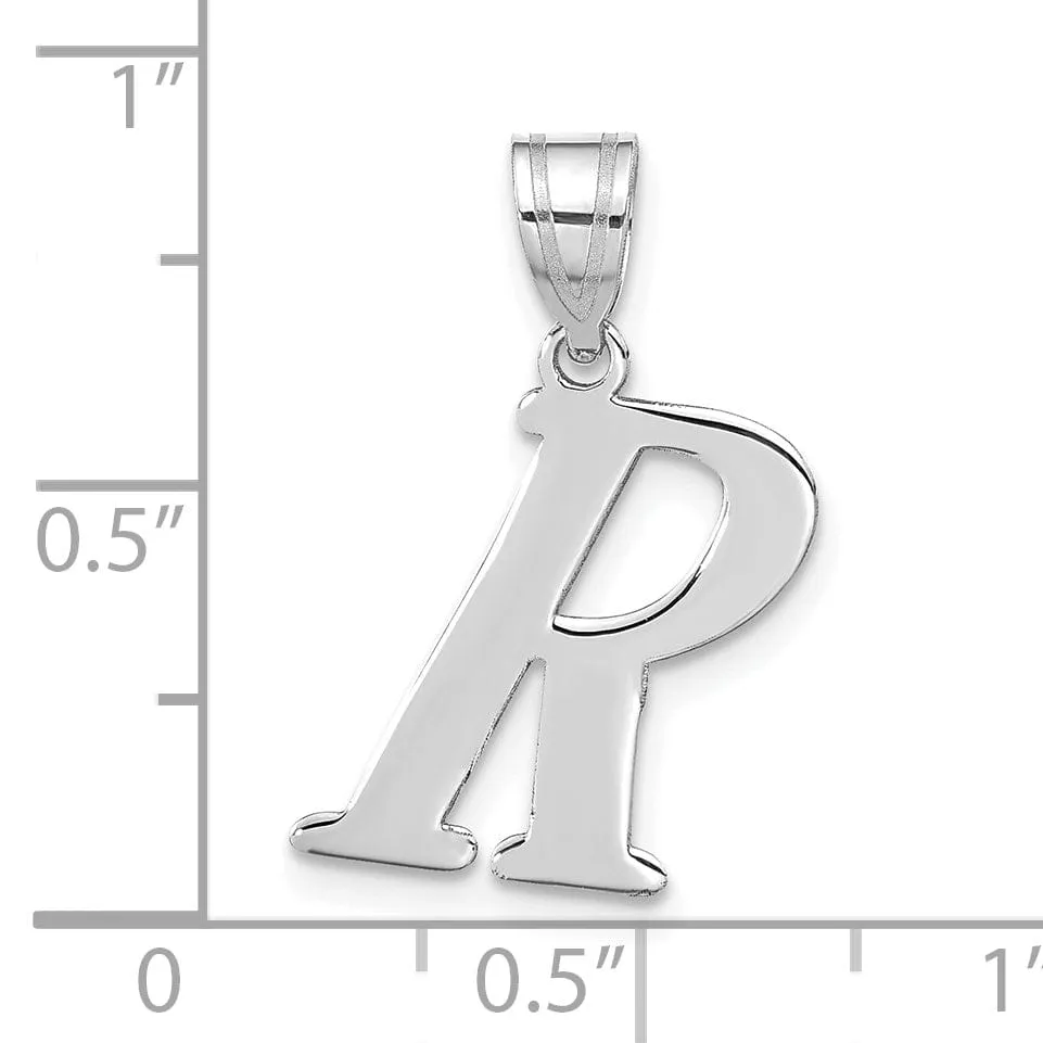 14k White Gold  Slanted Design Letter R Initial Charm Pendant