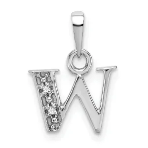 14K White Gold Small 0.01CT Diamond Letter W Initial Block Pendant