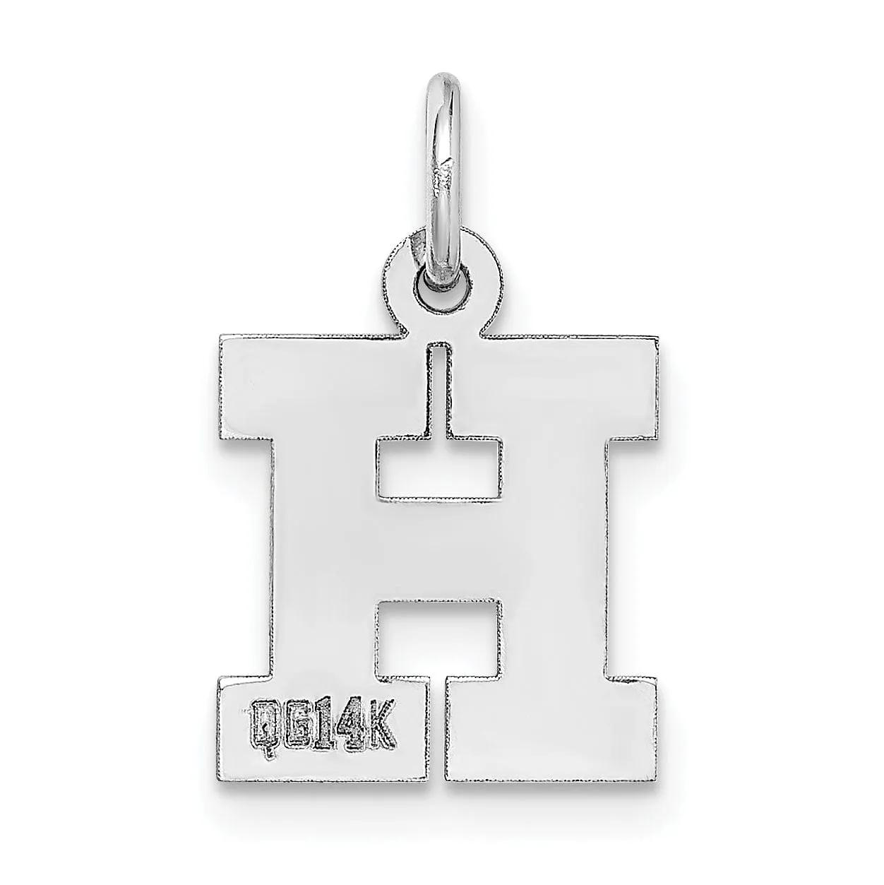 14k White Gold Small Block Design Letter H Initial Pendant