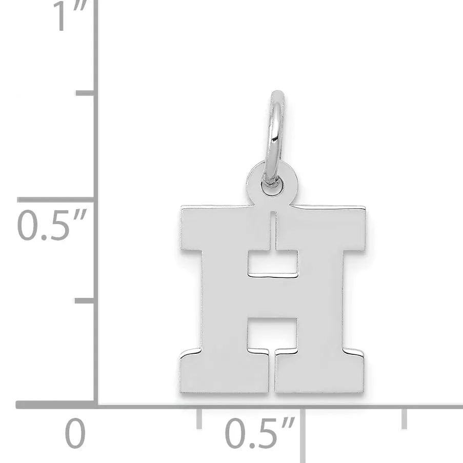 14k White Gold Small Block Design Letter H Initial Pendant