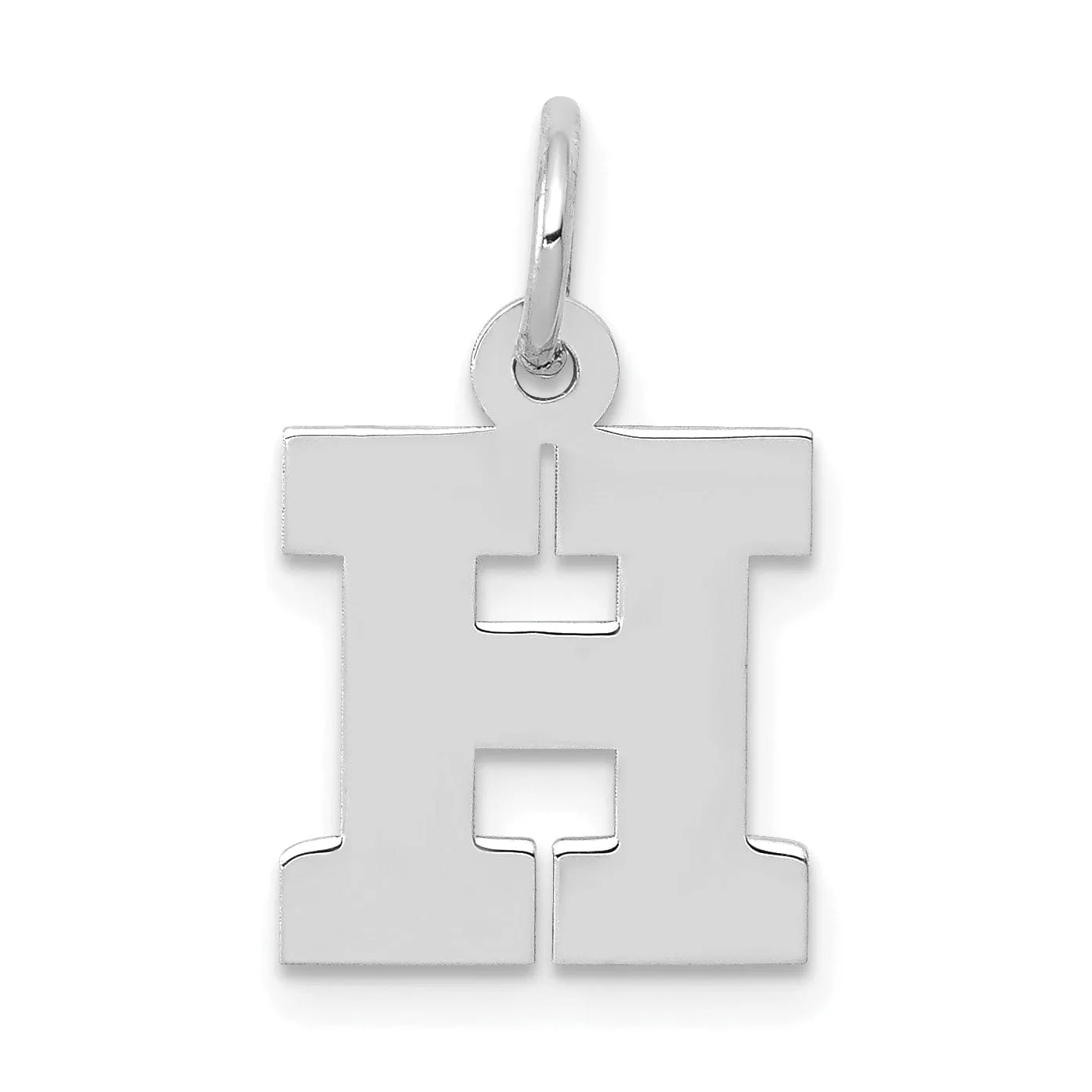 14k White Gold Small Block Design Letter H Initial Pendant