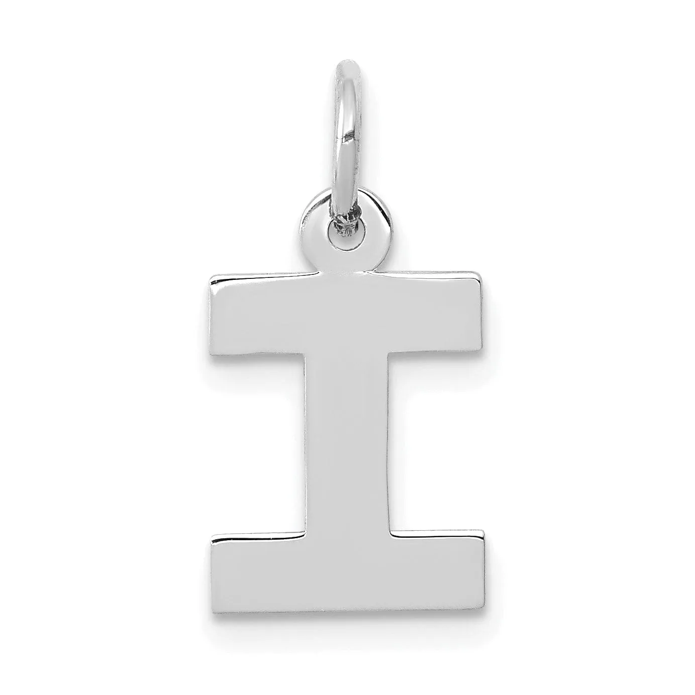 14k White Gold Small Block Design Letter I Initial Pendant