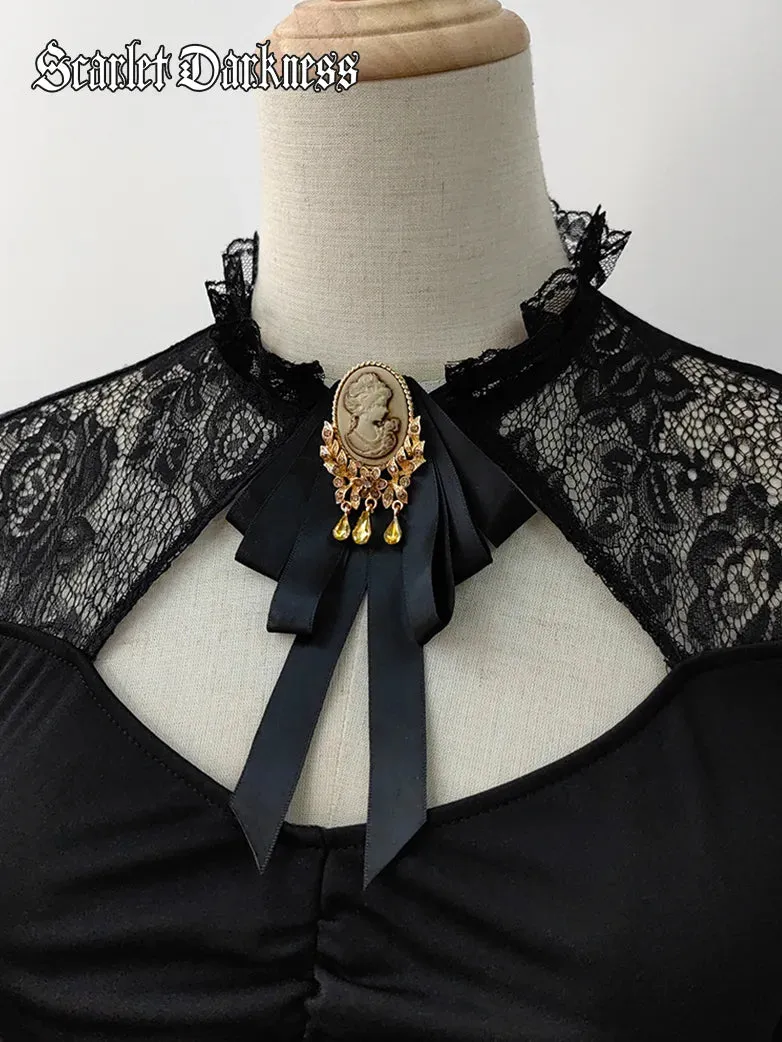 1850s Victorian Black Pre-Tied Neck Tie Brooch