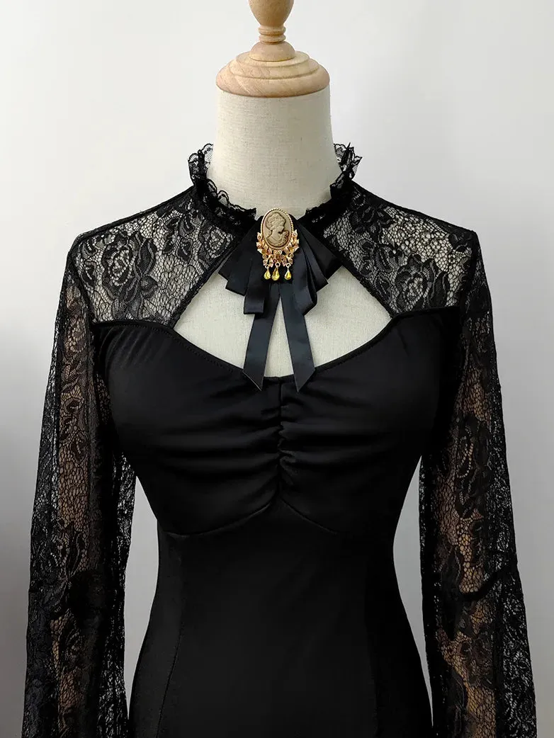 1850s Victorian Black Pre-Tied Neck Tie Brooch