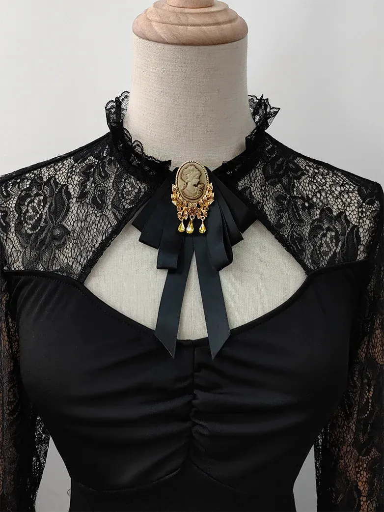 1850s Victorian Black Pre-Tied Neck Tie Brooch