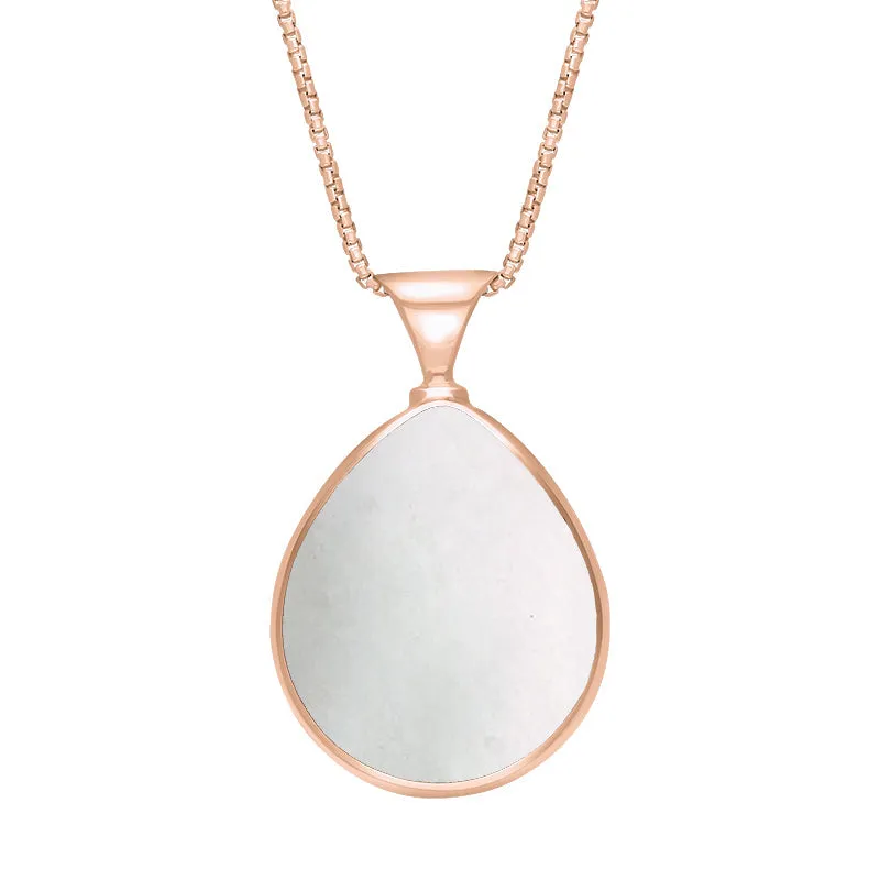 18ct Rose Gold Blue John Mother of Pearl King's Coronation Hallmark Double Sided Pear-shaped Necklace