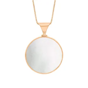 18ct Rose Gold Blue John Mother of Pearl King's Coronation Hallmark Double Sided Round Necklace