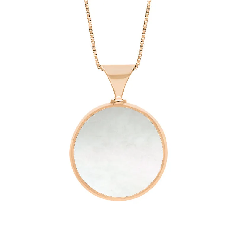 18ct Rose Gold Blue John Mother of Pearl King's Coronation Hallmark Double Sided Round Necklace