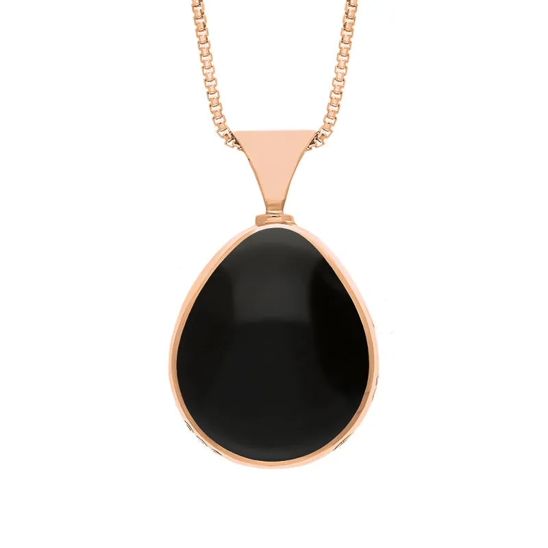 18ct Rose Gold Whitby Jet Blue John King's Coronation Hallmark Double Sided Pear-shaped Necklace