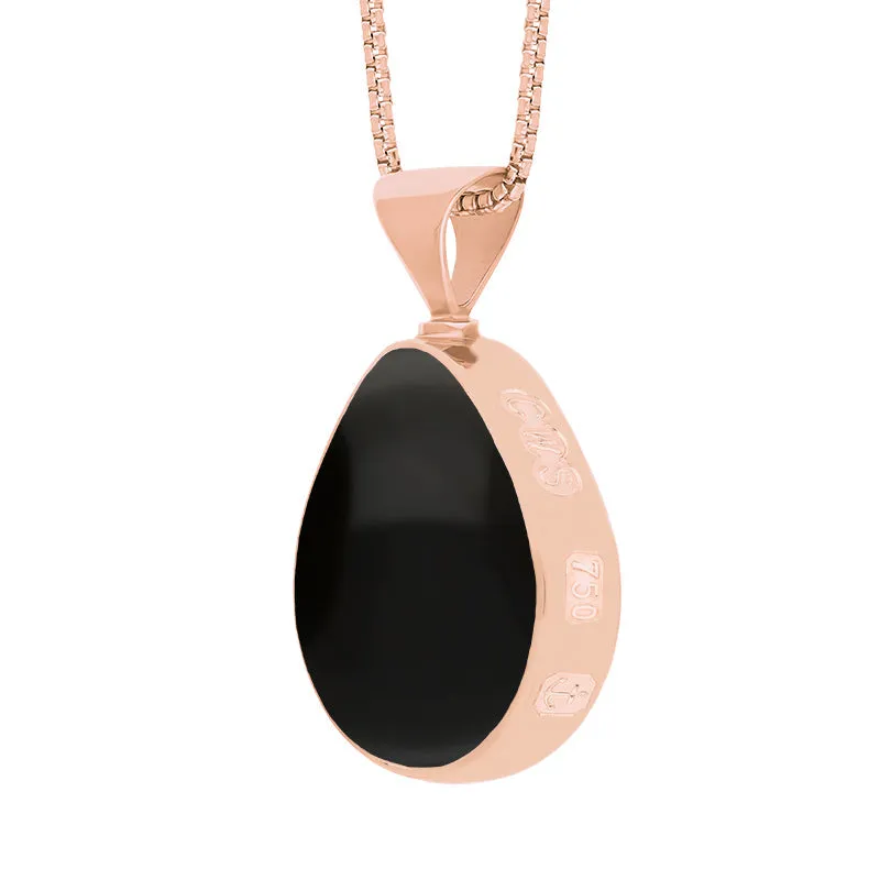 18ct Rose Gold Whitby Jet Blue John King's Coronation Hallmark Double Sided Pear-shaped Necklace