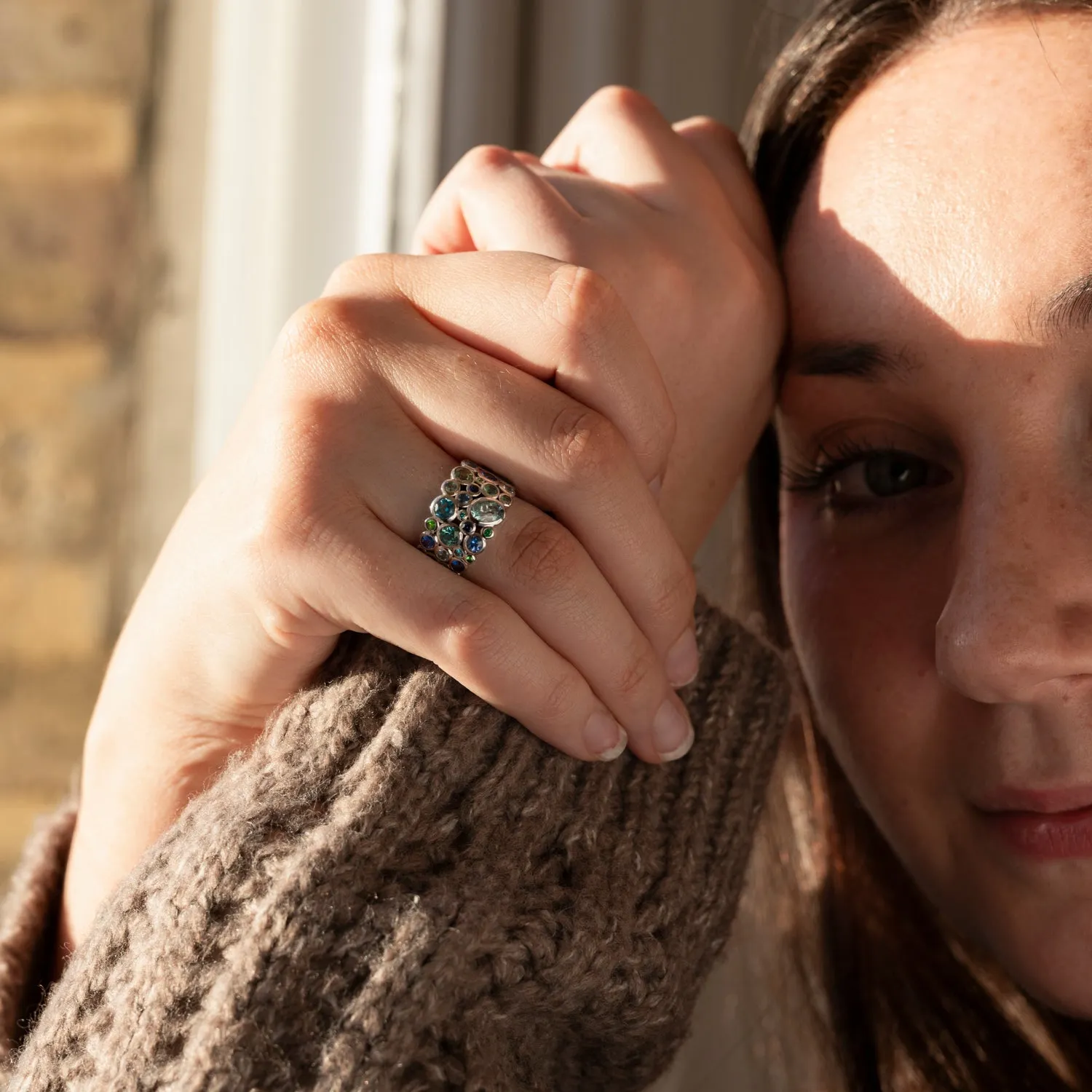 18k Bespoke Teal Cascade Ring