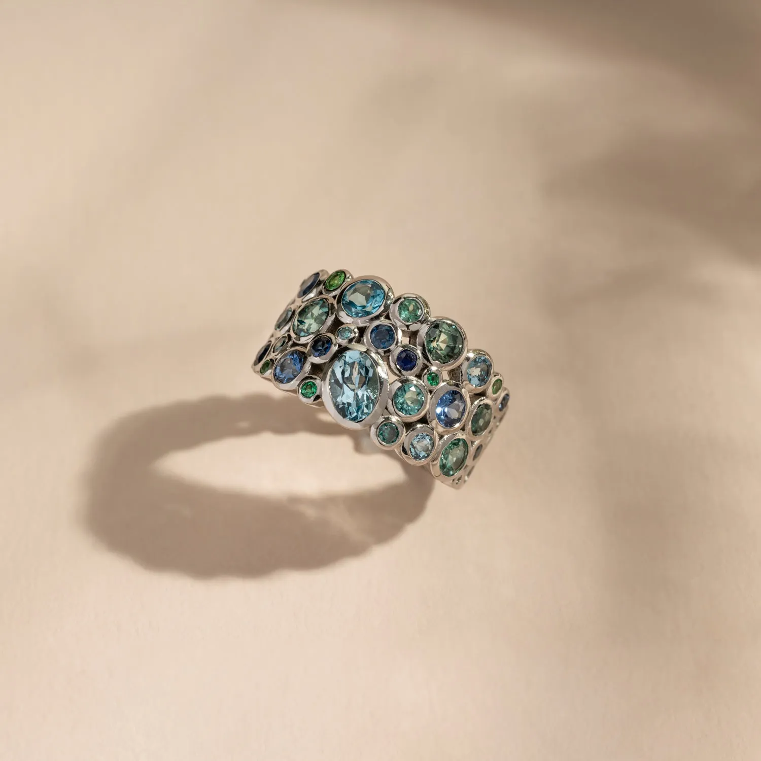 18k Bespoke Teal Cascade Ring