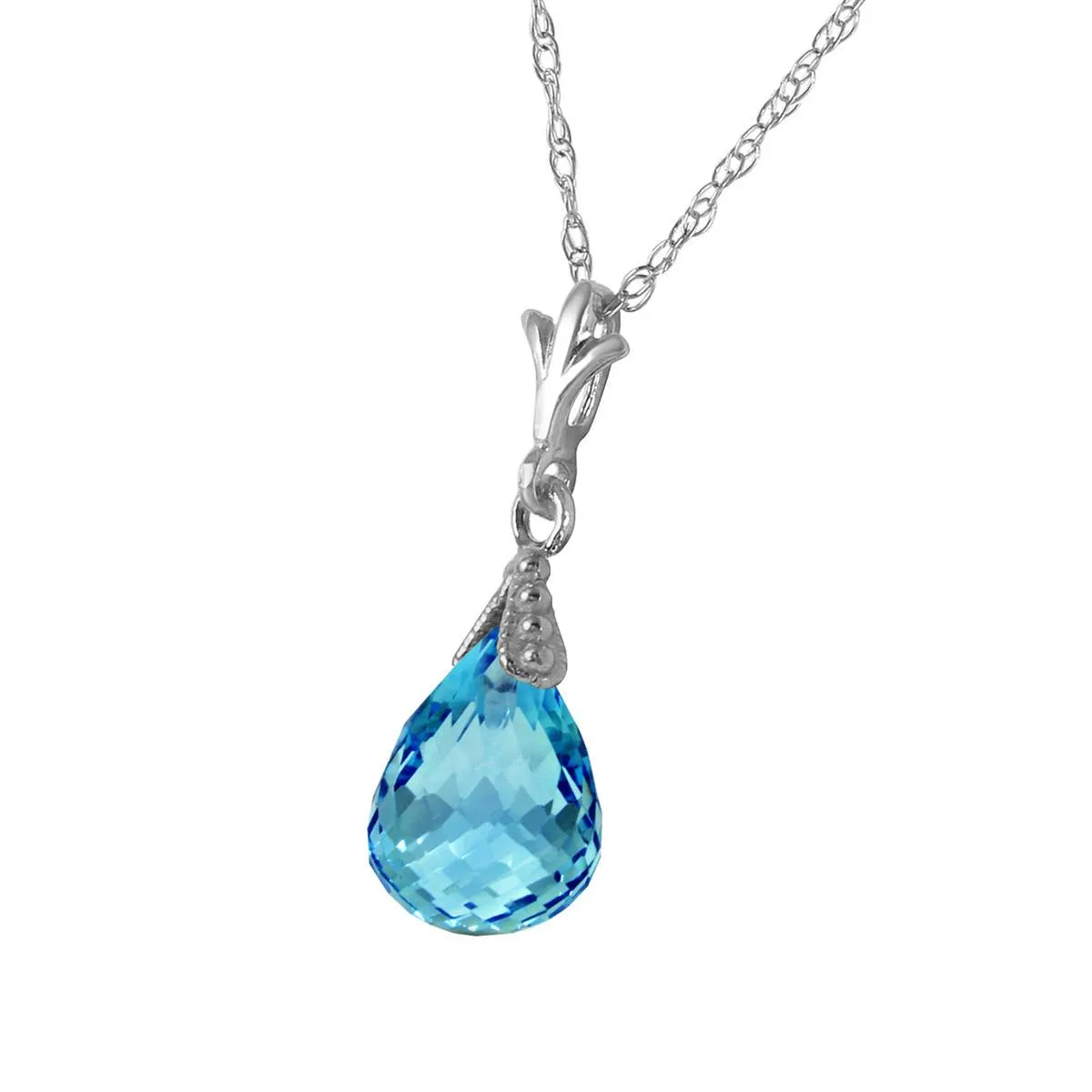 2.5 Carat 14K Solid White Gold Necklace Briolette Blue Topaz