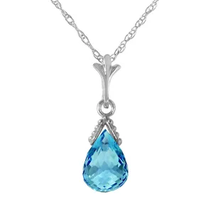 2.5 Carat 14K Solid White Gold Necklace Briolette Blue Topaz