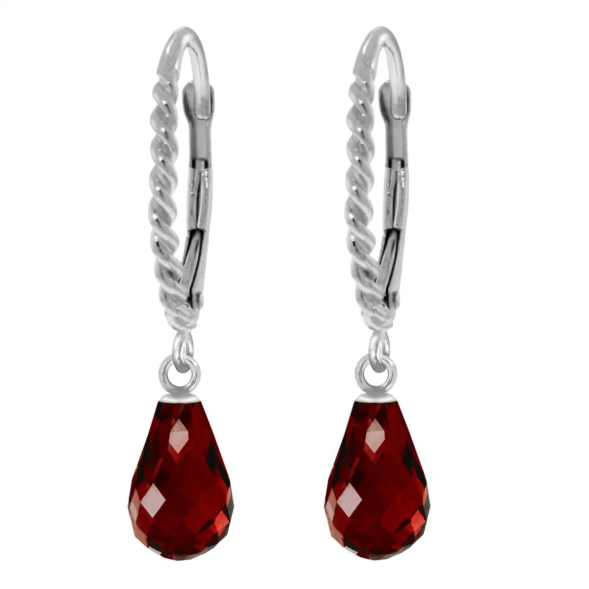 3 Carat 14K Solid White Gold Leverback Earrings Briolette Garnet