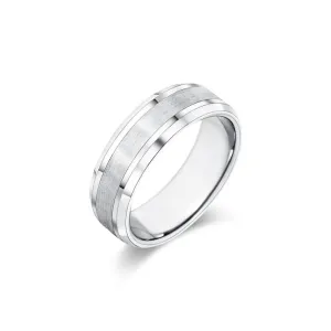 7mm Brushed Finish Men's Wedding Band With Beveled Edges