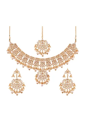 Alloy Necklace with Earrings and Maang Tikka in white