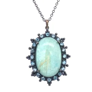 Amazonite Quartz and Blue Topaz Necklace, Sterling & 18Kt