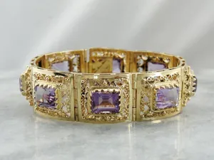 Amethyst Vintage Filigree Panel Bracelet