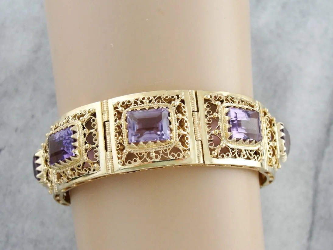 Amethyst Vintage Filigree Panel Bracelet