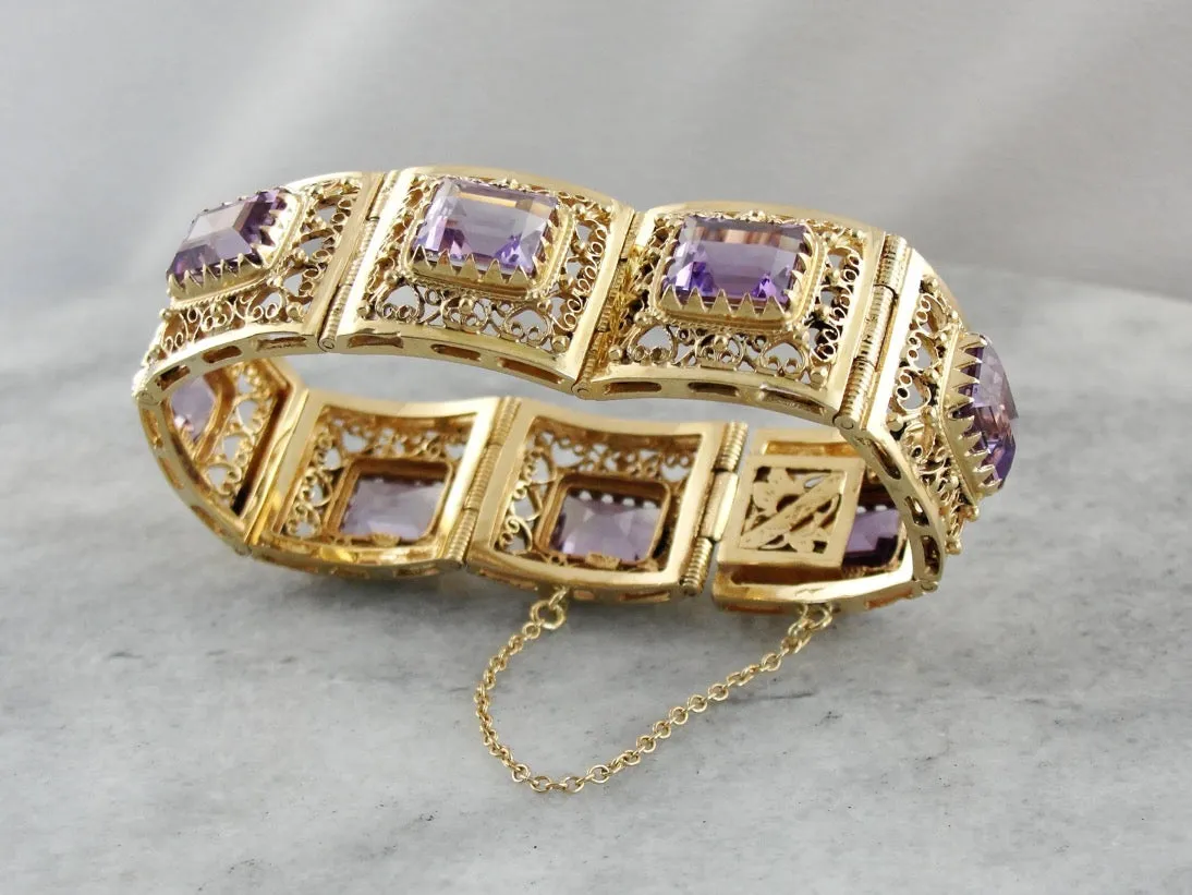 Amethyst Vintage Filigree Panel Bracelet