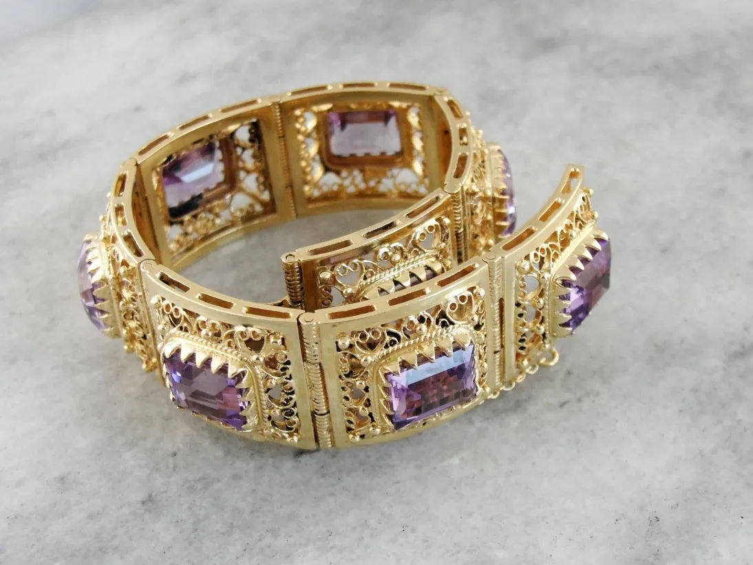 Amethyst Vintage Filigree Panel Bracelet