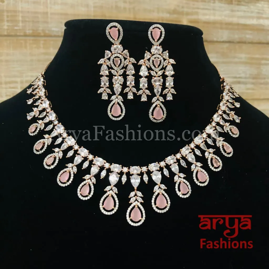 Anaira Cubic Zirconia Bridal Necklace with Statement Earrings