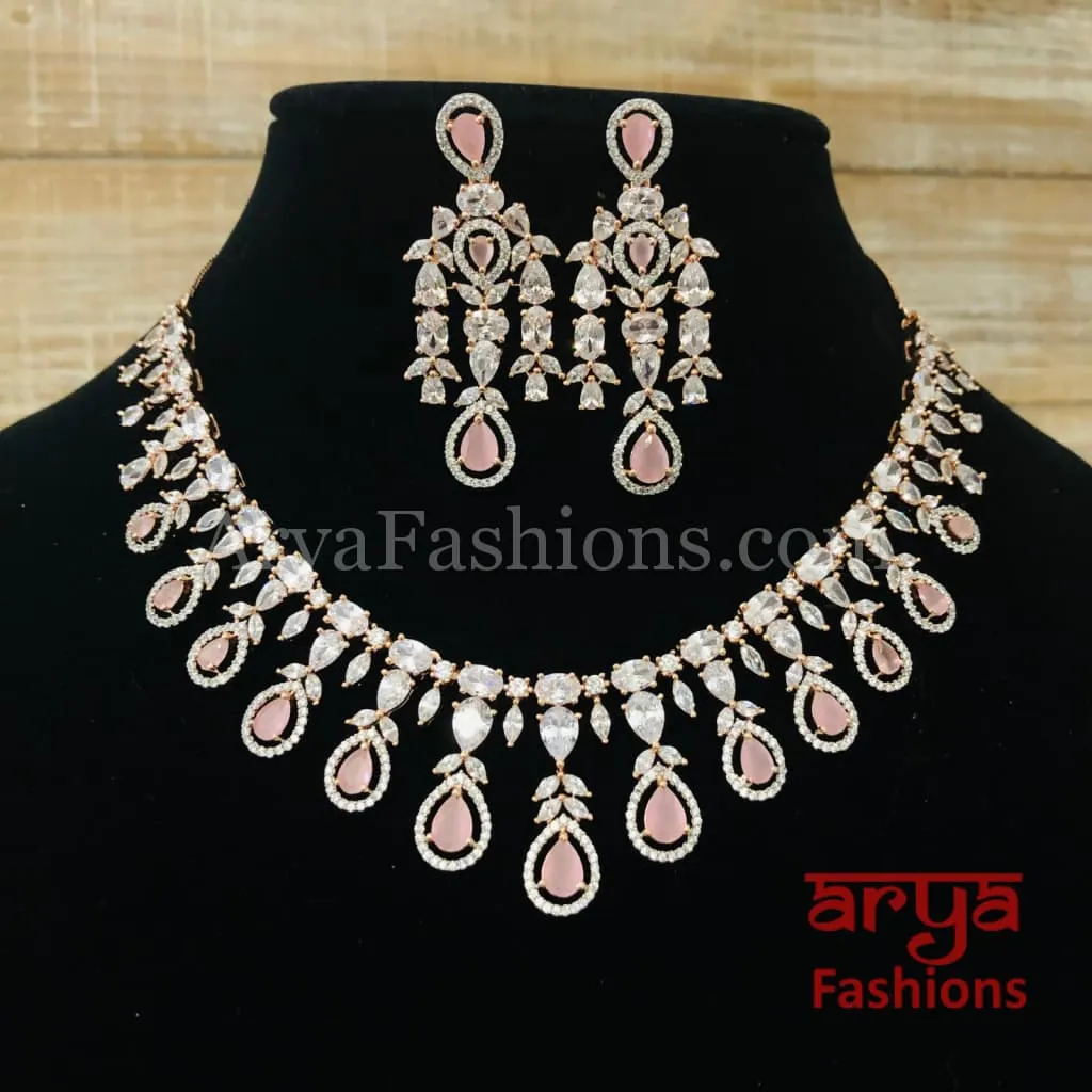 Anaira Cubic Zirconia Bridal Necklace with Statement Earrings