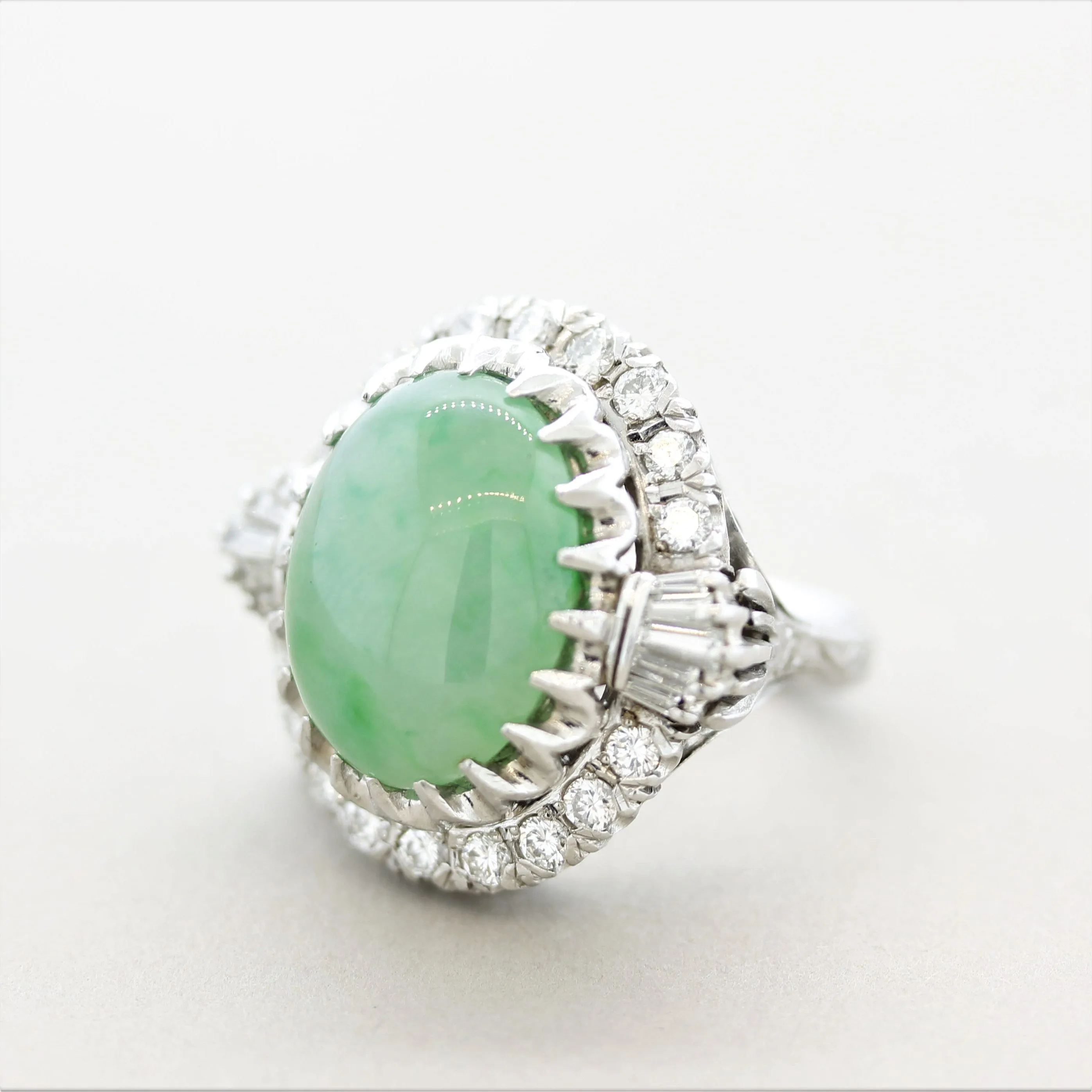 Antique-Style Jadeite Jade Diamond Platinum Cocktail Ring, GIA Certified