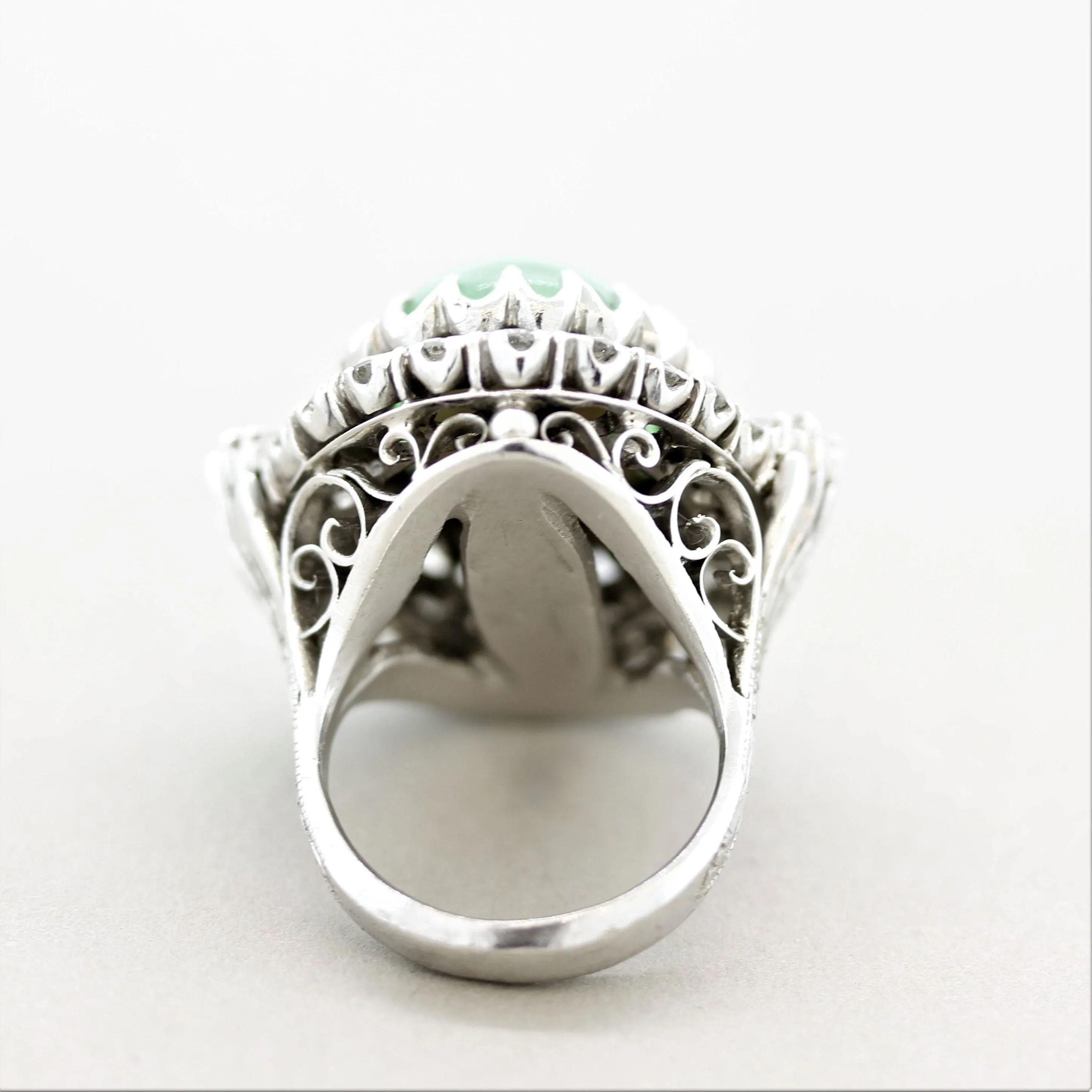 Antique-Style Jadeite Jade Diamond Platinum Cocktail Ring, GIA Certified