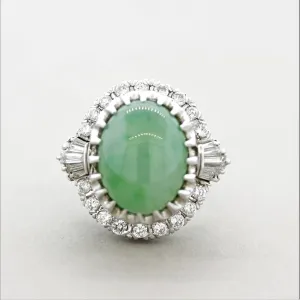 Antique-Style Jadeite Jade Diamond Platinum Cocktail Ring, GIA Certified