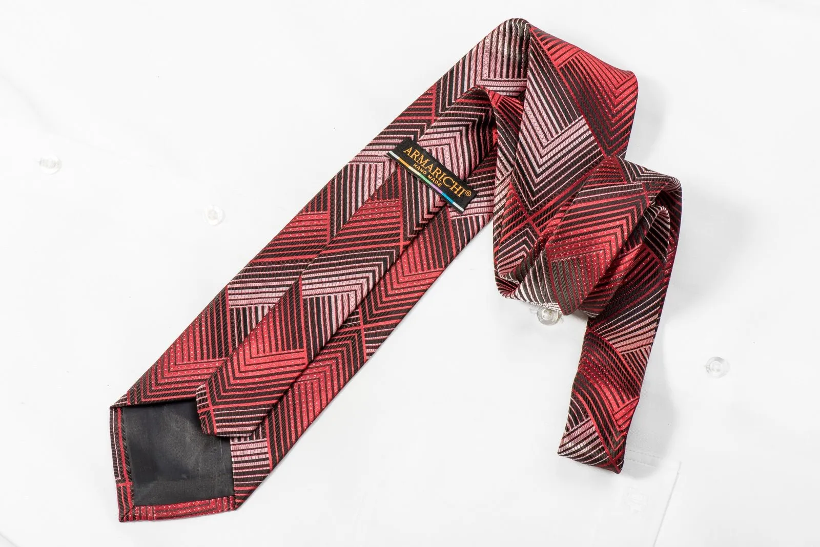 Armarichi Men's Crystal Rhinestone Neckties Black Red Chevron Design With Silver Sparkles