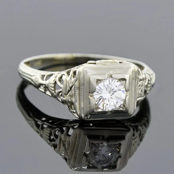 Art Deco 18kt Filigree Diamond Engagement Ring 0.30ct