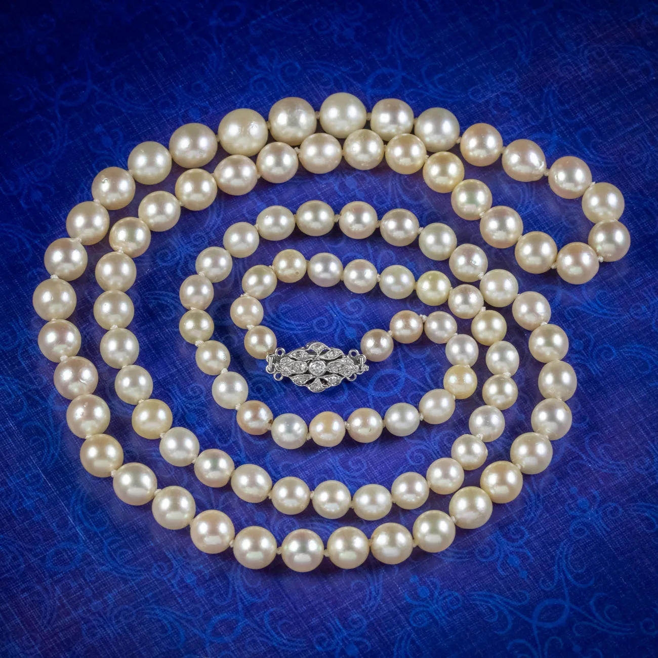 Art Deco Pearl Necklace Diamond Clasp