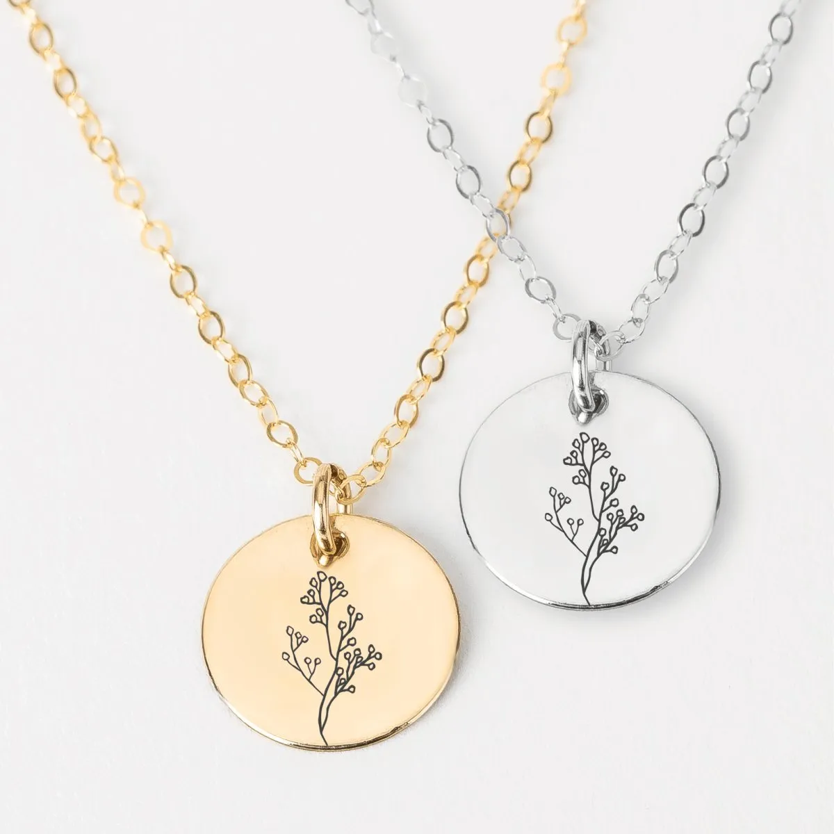 Baby's Breath Flowers Disc Necklace