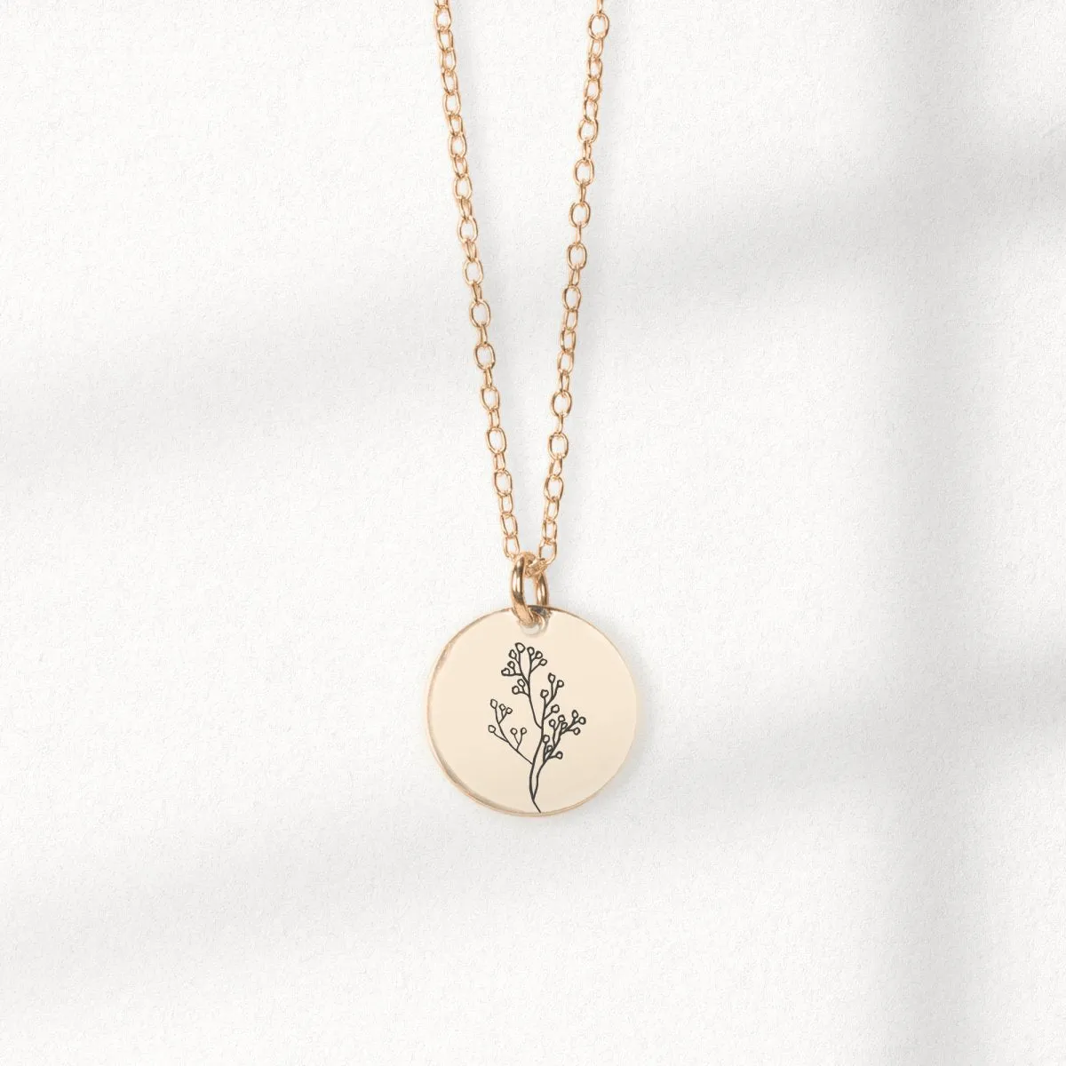 Baby's Breath Flowers Disc Necklace