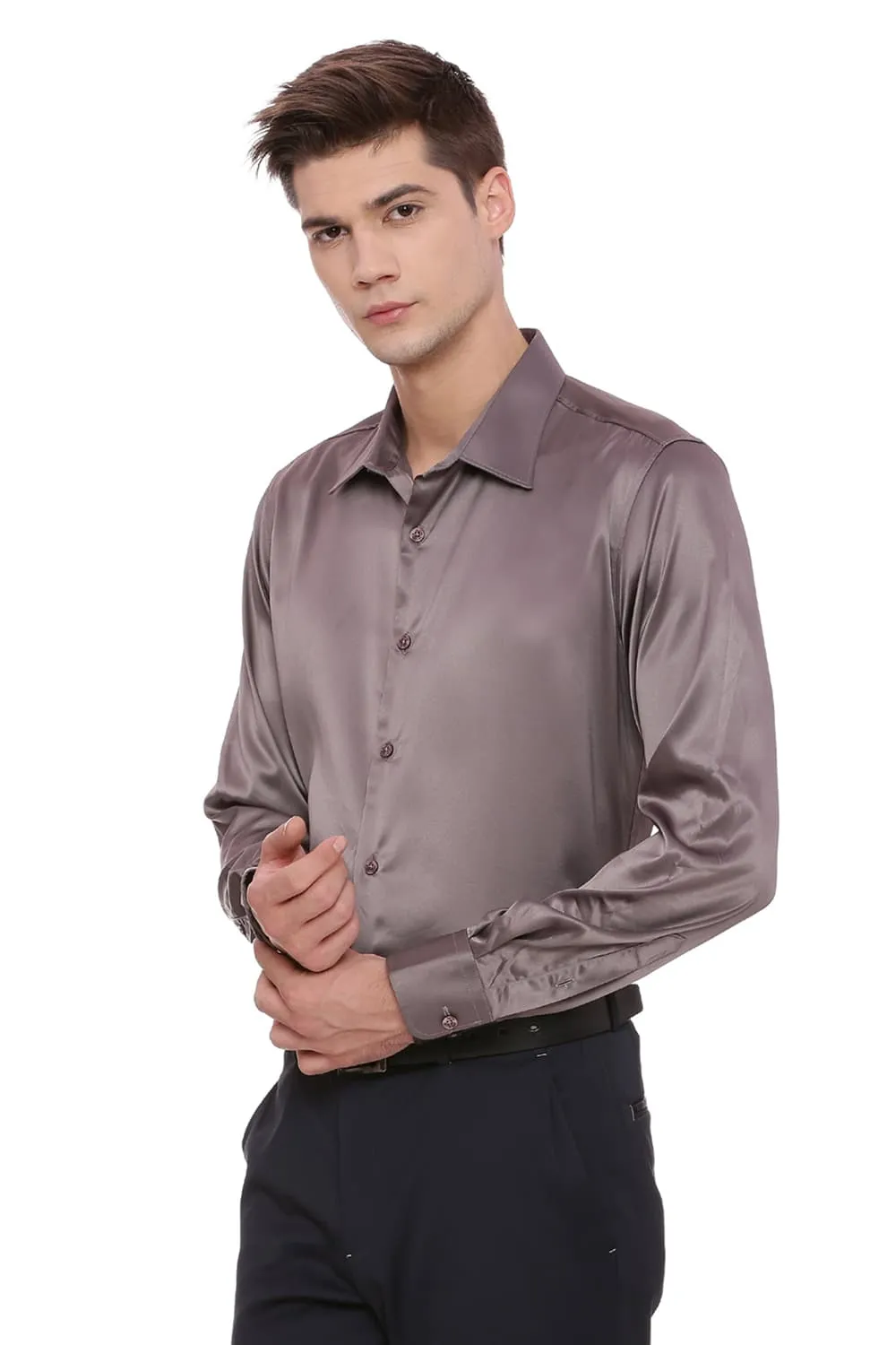 Basics Trim Fit Satin Stretch Shirt