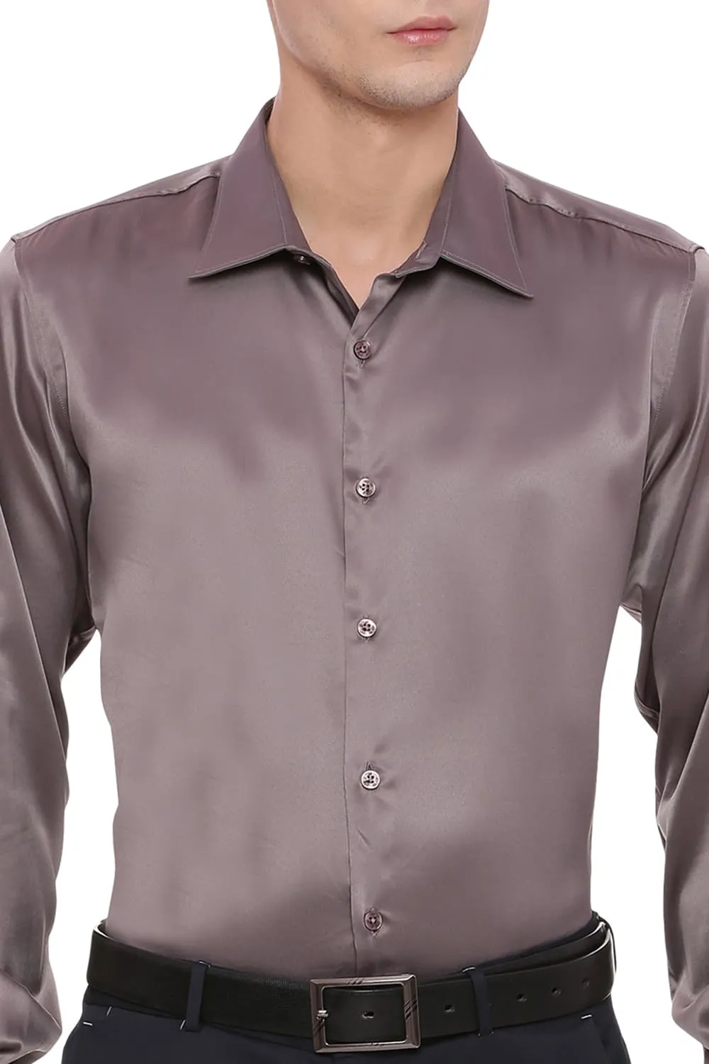 Basics Trim Fit Satin Stretch Shirt