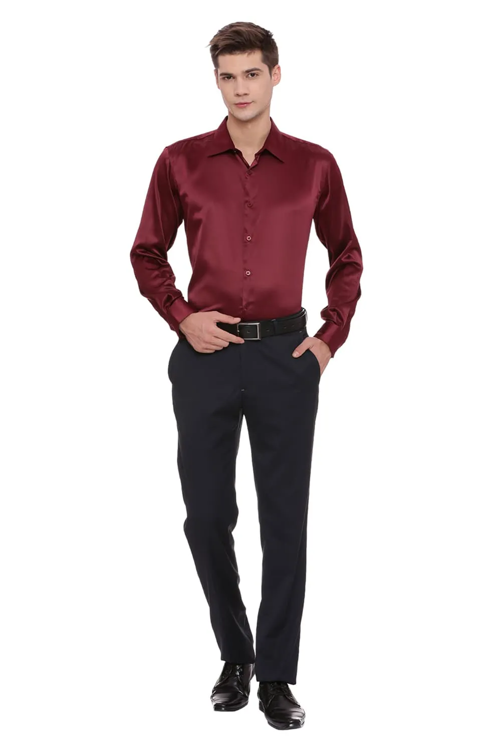 Basics Trim Fit Satin Stretch Shirt