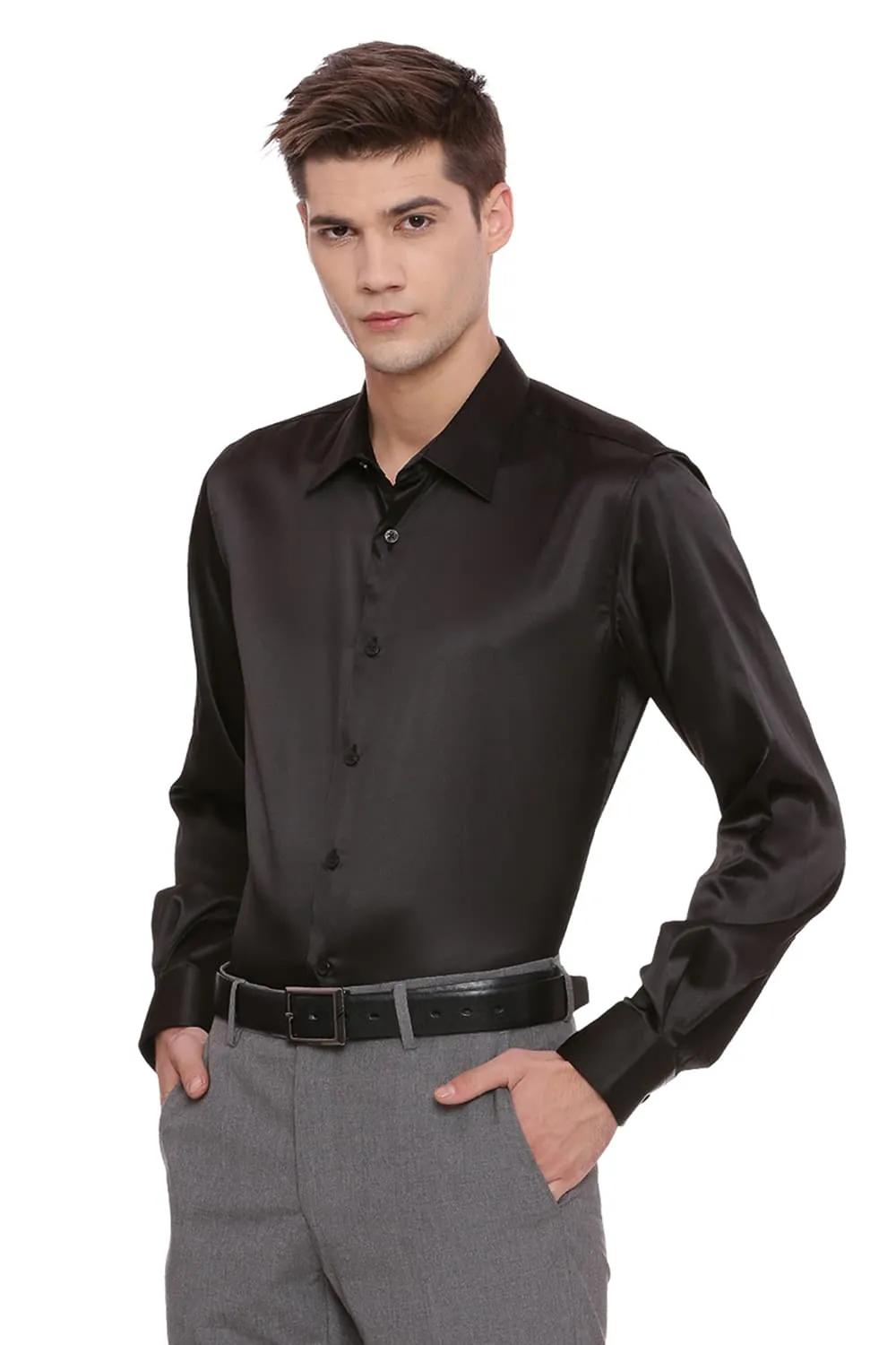 Basics Trim Fit Satin Stretch Shirt